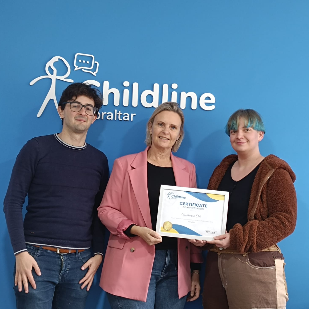 Childline Gibraltar certificate of appreciation presented to the Warhammer Club